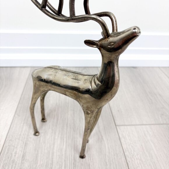 Vintage Silver Reindeer Candelabra Candle Holder 12" Decor Christmas Animal Deer - Picture 5 of 8